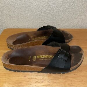 Birkenstock Black Leather Slide Sandals